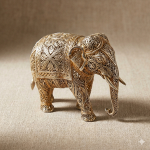Handcrafted Karimnagar silver filigree elephant figurine with intricate wire detailing and antique finish